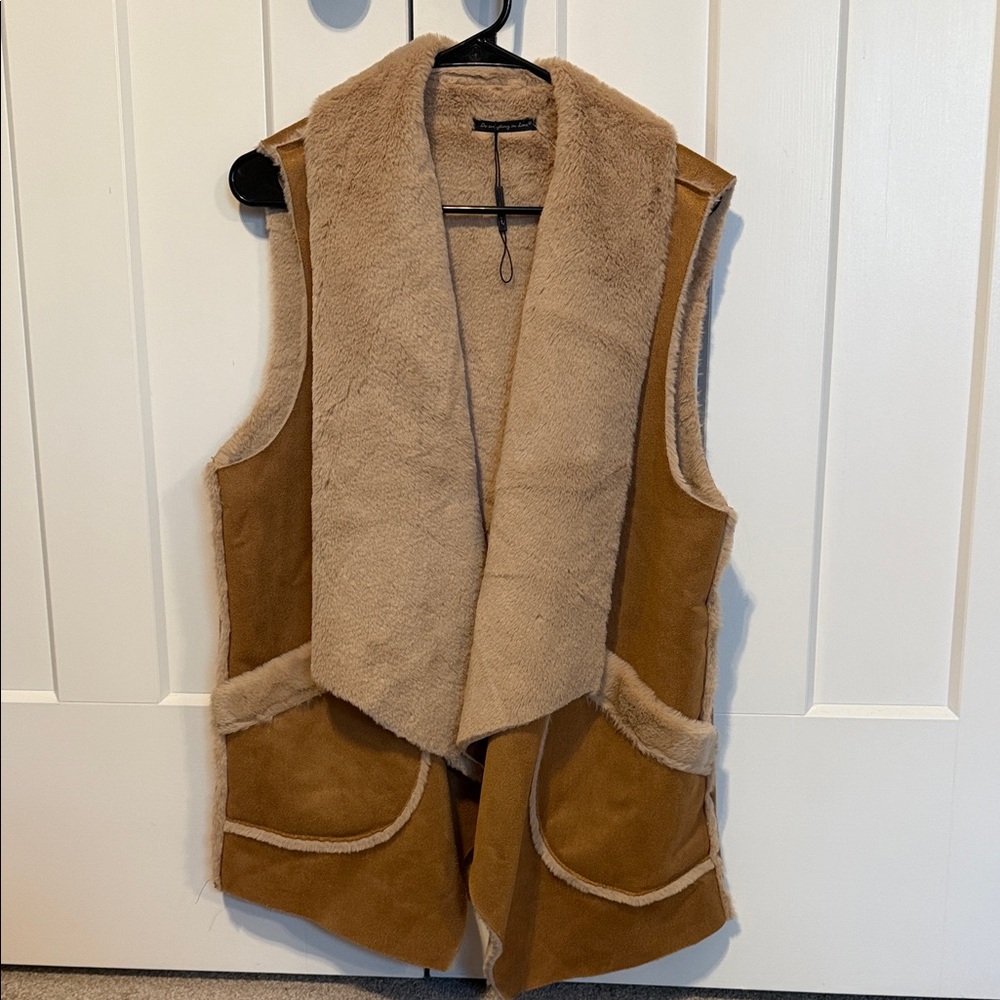 Tan and Cream Shearling Vest